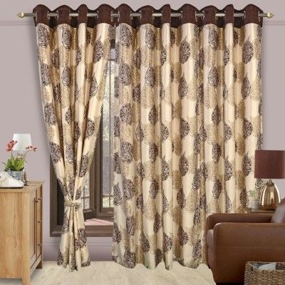 63% OFF on Cortina Polyester Brown Floral Eyelet Curtain