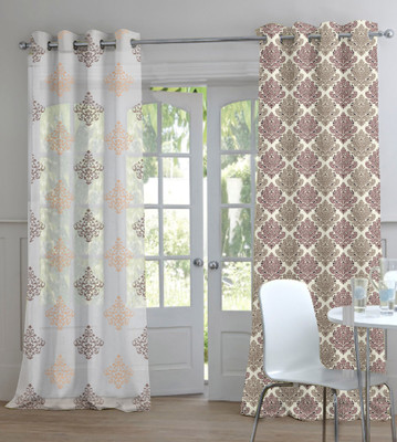 50% OFF on TT Tissue Brown Floral Eyelet Curtain