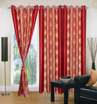 58% OFF on Handloomhub Polyester Maroon Floral Eyelet Curtain