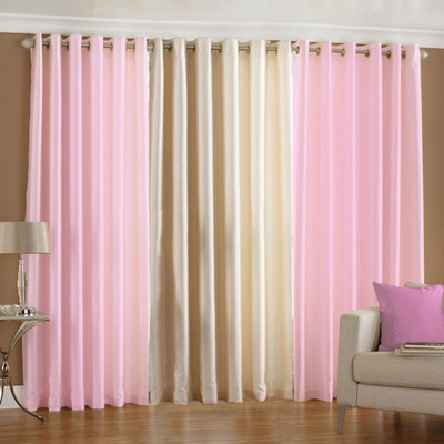 33% OFF on Pindia Polyester Baby Pink, Cream Printed Eyelet Curtain