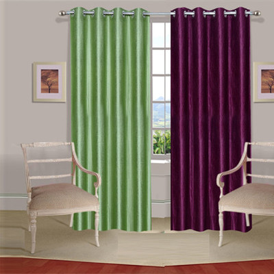 43% OFF on Handloomdaddy Polyester Green, Purple Floral Eyelet Curtain