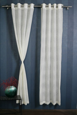 8% OFF on Sheer Empire Polyester White, Yellow Solid Eyelet Curtain