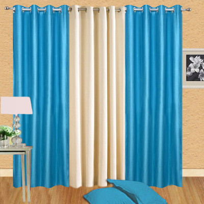 47% OFF on Handloomdaddy Polyester Blue, Beige Self Design Eyelet Curtain