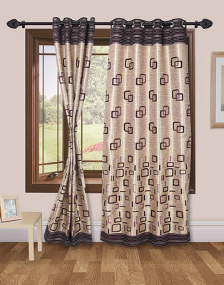 48% OFF on VS Collection Polyester Brown Geometric Eyelet Curtain