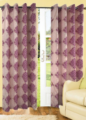 57% OFF on Optimistic Home Furnishing Polyester Pink Damask Tab Top Curtain