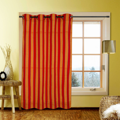 56% OFF on Handloom Factory Polycotton Red Striped Eyelet Curtain