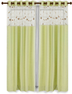 9% OFF on Just Linen Polycotton Light Green Embroidered Eyelet Curtain