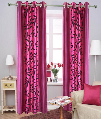 39% OFF on FabBig Polyester Pink Floral Eyelet Curtain