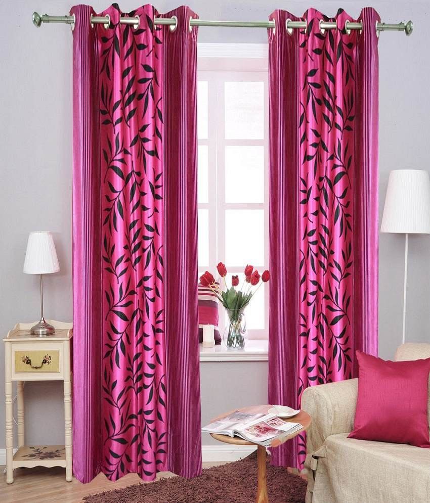 70% OFF on Kabir Polycotton Pink Printed Eyelet Curtain