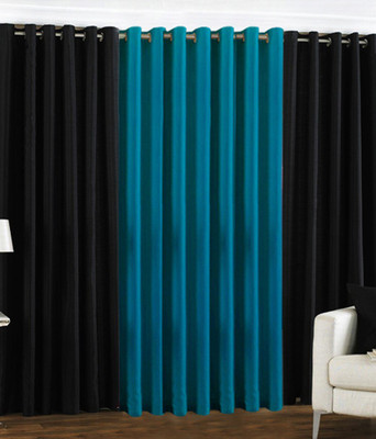 59% OFF on HomeZaara Polyester Black, Blue Solid Eyelet Curtain