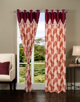 6% OFF on Shopgrab Polyester Beige, Red Printed Eyelet Curtain