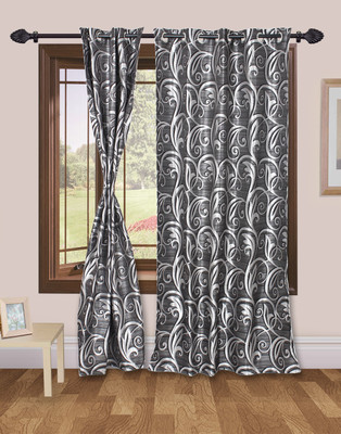 49% OFF on VS Collection Polyester Black, Silver Abstract Eyelet Curtain