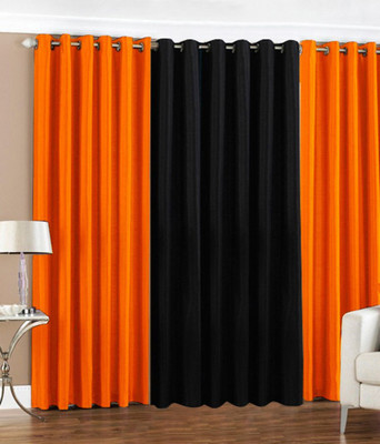 59% OFF on HomeZaara Polyester Orange, Black Solid Eyelet Curtain