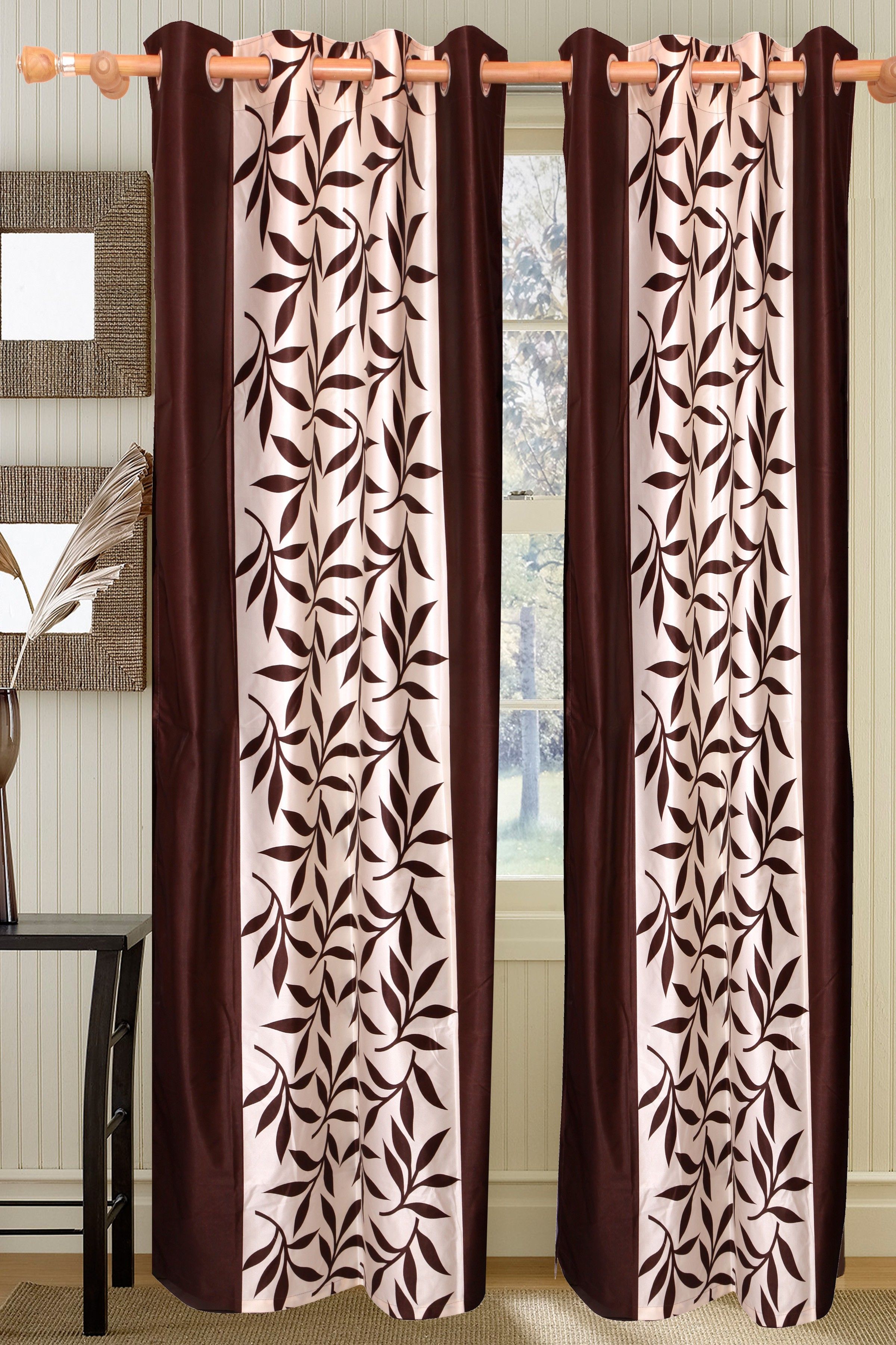 64% OFF on Vrinda Polyester Chocolate Floral Eyelet Curtain