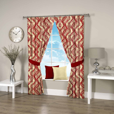 47% OFF on Threadmix Polyester Red Abstract Eyelet Curtain