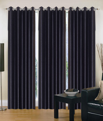 65% OFF on HomeZaara Polyester Black Floral Eyelet Curtain