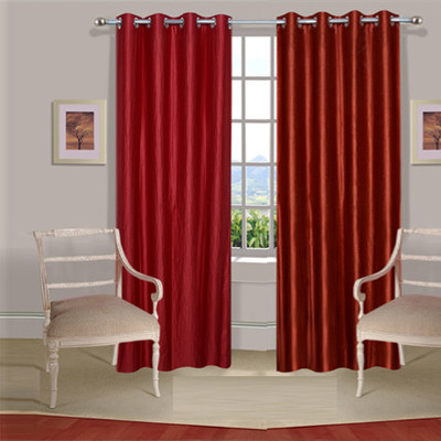 42% OFF on Handloomdaddy Polyester Red, Brown Solid Eyelet Curtain