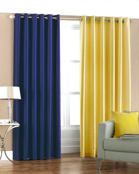 33% OFF on Pindia Polyester Blue, Yellow Eyelet Curtain