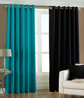 66% OFF on HomeZaara Polyester Blue, Black Solid Eyelet Curtain