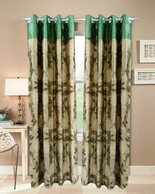 67% OFF on Homefab India Polyester Green Striped Eyelet Curtain