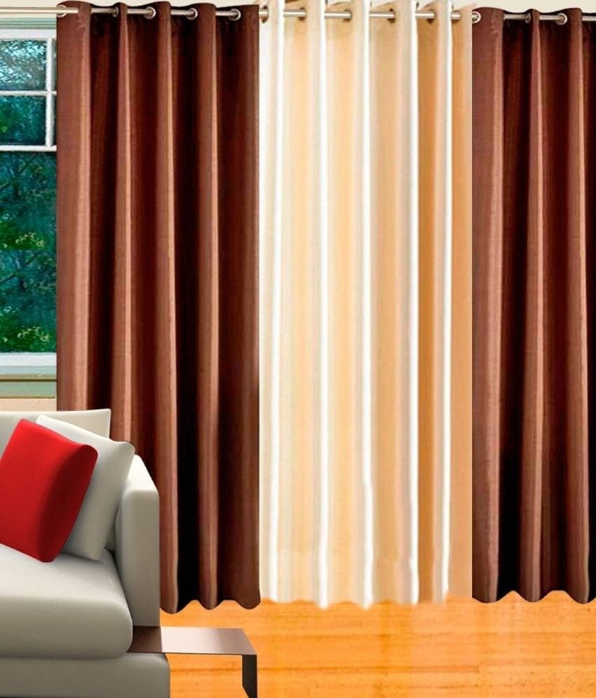 64% OFF on Decor Vatika Polycotton Brown, Beige Floral Tab Top Curtain
