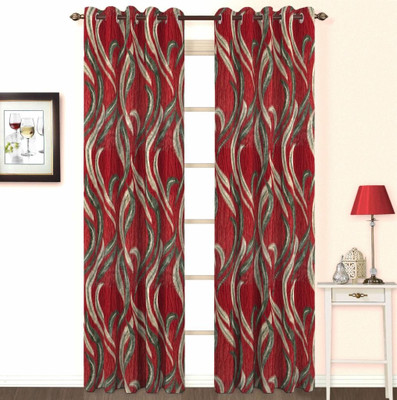 10% OFF on Skipper Polyester, Viscose, Blends Red Damask Eyelet Curtain