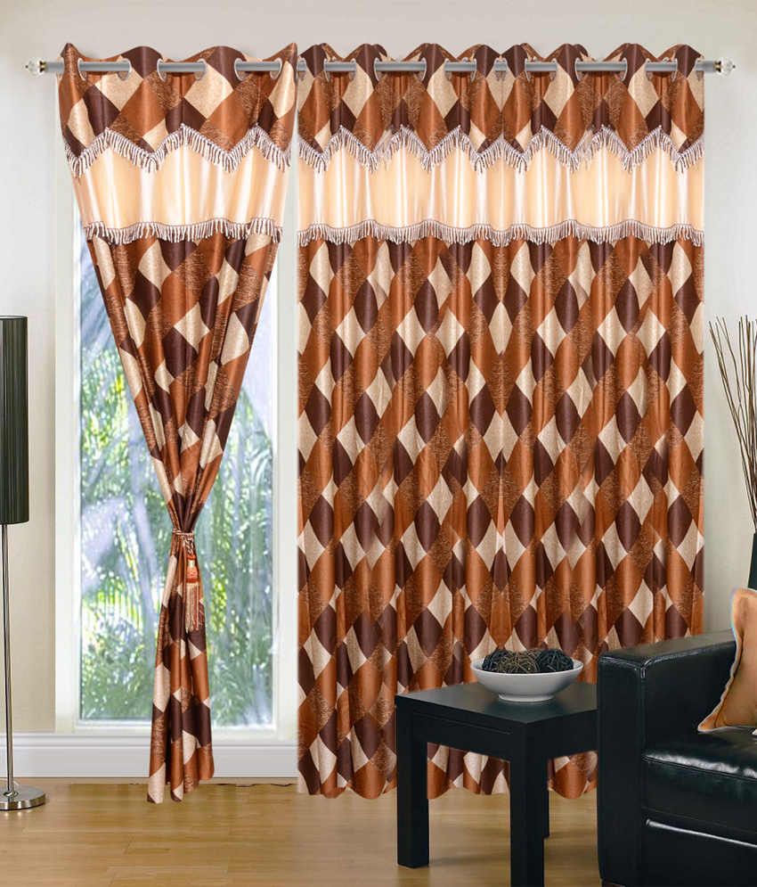 66% OFF on HomeZaara Polyester Brown Damask Ring Rod Curtain