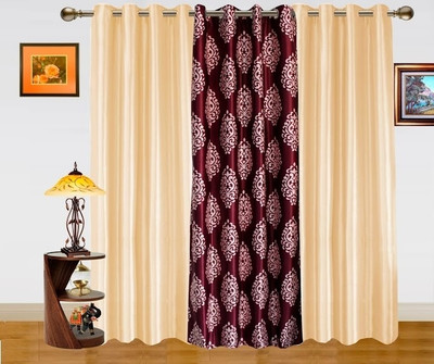 50% OFF on Dekor World Polyester Pink, Maroon Floral Eyelet Curtain