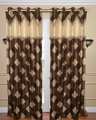 61% OFF on Homefab India Polyester Brown Checkered Eyelet Curtain