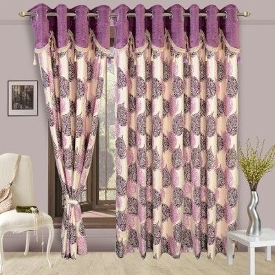 66% OFF on Cortina Polyester Purple Floral Eyelet Curtain