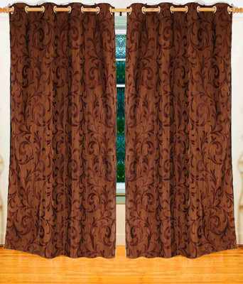 68% OFF on Home Candy Polyester Brown Geometric Eyelet Curtain