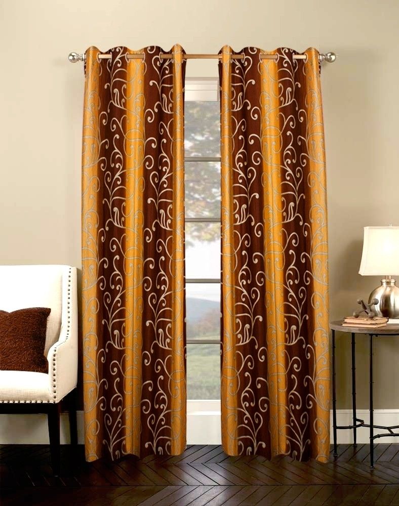 48% OFF on Shandar Polyester Gold, Brown Striped Eyelet Curtain