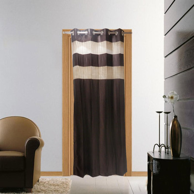 54% OFF on Furnishing Centre Polyester Dark Brown Striped Eyelet Curtain
