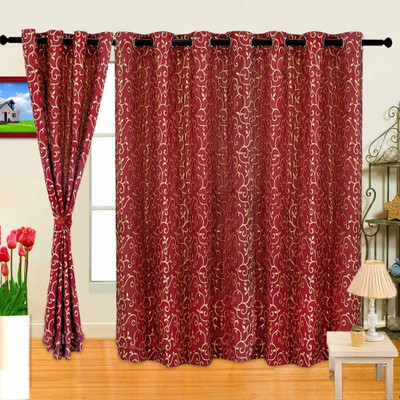 49% OFF on Cortina Polyester Maroon Solid Eyelet Curtain