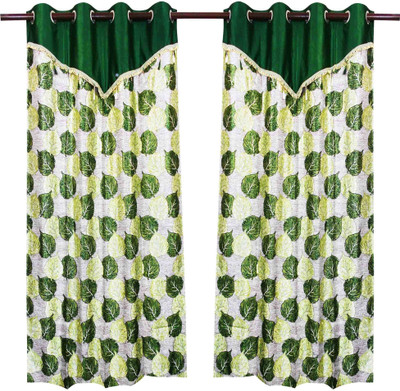 77% OFF on Zikrak Exim Polyester Green Floral Eyelet Curtain