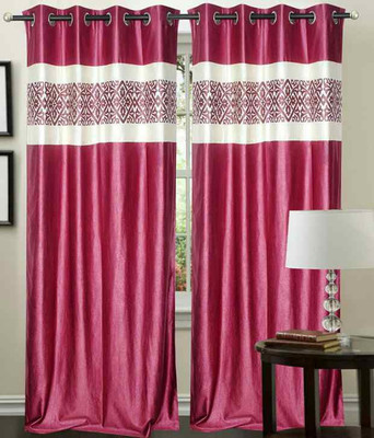 44% OFF on Madhav Product Polyester Pink Floral Ring Rod Curtain