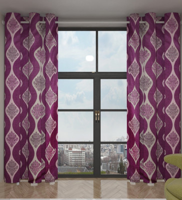 70% OFF on Home Candy Polyester Purple Striped Ring Rod Curtain