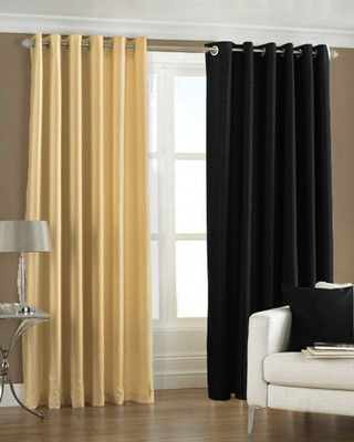 33% OFF on Pindia Polyester Fawn, Black Eyelet Curtain