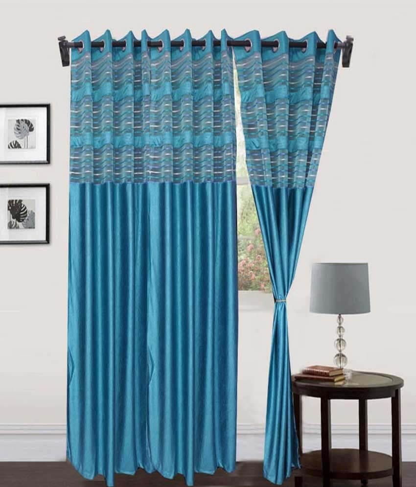 58% OFF on Decor Vatika Polyester Light Blue Floral Eyelet Curtain