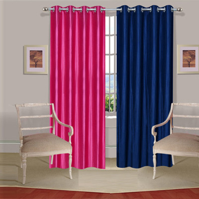 43% OFF on Handloomdaddy Polyester Pink, Blue Floral Eyelet Curtain