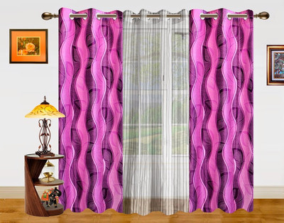 56% OFF on Dekor World Polyester Purple, Silver Floral Eyelet Curtain