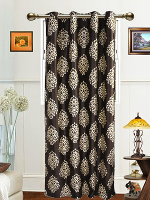50% OFF on Dekor World Polyester Brown Floral Ring Rod Curtain