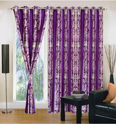 39% OFF on FabBig Polyester Purple Printed Eyelet Curtain
