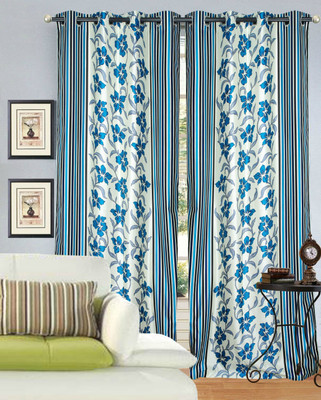 61% OFF on Decor Vatika Polyester Blue Abstract Eyelet Curtain