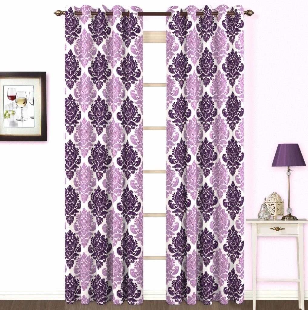 10% OFF on Skipper Polyester, Viscose, Blends Purple Damask Concealed Tab Top Curtain
