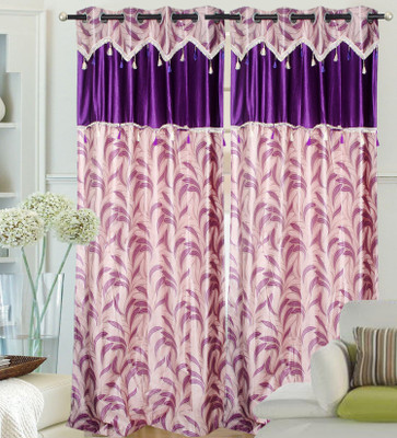 42% OFF on Hargunz Polyester Purple Floral Eyelet Curtain