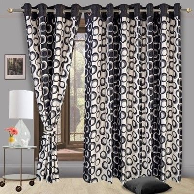 63% OFF on Cortina Polyester Black Floral Eyelet Curtain
