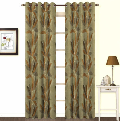 Skipper Polyester, Viscose, Blends Orange Floral Concealed Tab Top Curtain