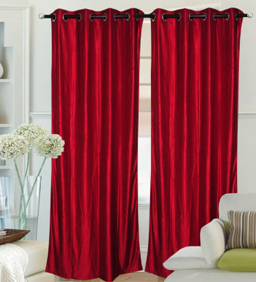 43% OFF on Fantasy Home Decor Polyester Red Solid Eyelet Curtain
