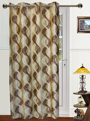 27% OFF on Dekor World Polyester Brown, Beige Abstract Eyelet Curtain